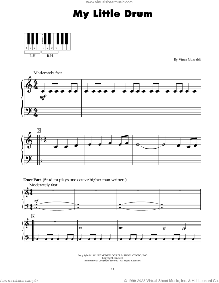 My Little Drum sheet music for piano solo (5-fingers) by Vince Guaraldi, beginner piano (5-fingers)