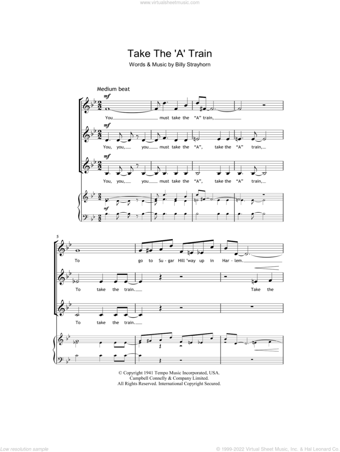 Take The 'A' Train sheet music for choir (SSA: soprano, alto) by Duke Ellington and Billy Strayhorn, intermediate skill level