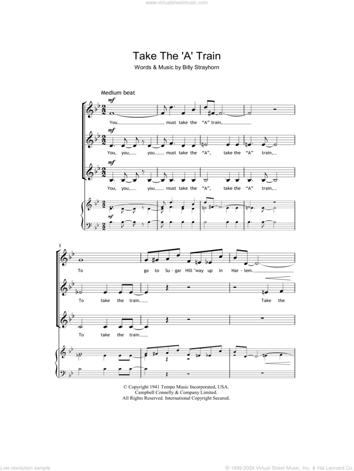 Take The 'A' Train sheet music for choir (SSA: soprano, alto) by Duke Ellington and Billy Strayhorn, intermediate skill level