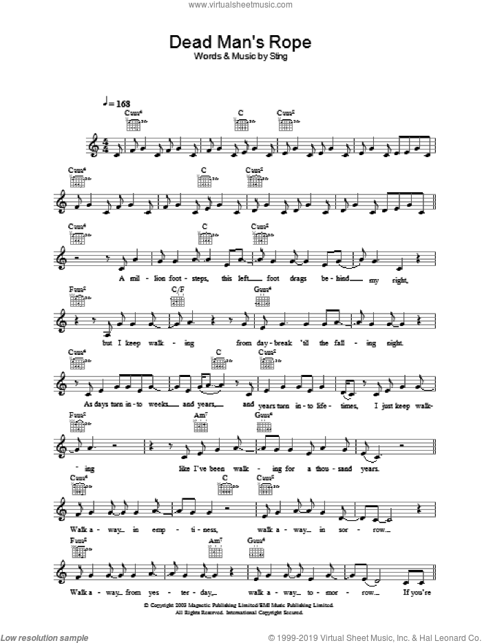 Dead Man's Rope sheet music for voice and other instruments (fake book) by Sting, intermediate skill level