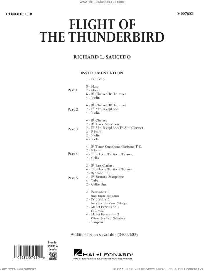 Flight Of The Thunderbird (COMPLETE) sheet music for concert band by Richard L. Saucedo, intermediate skill level
