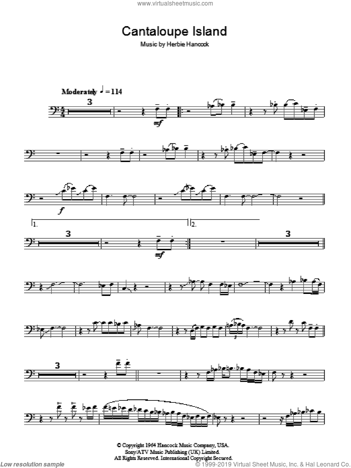 Cantaloupe Island sheet music for trombone solo by Herbie Hancock, intermediate skill level