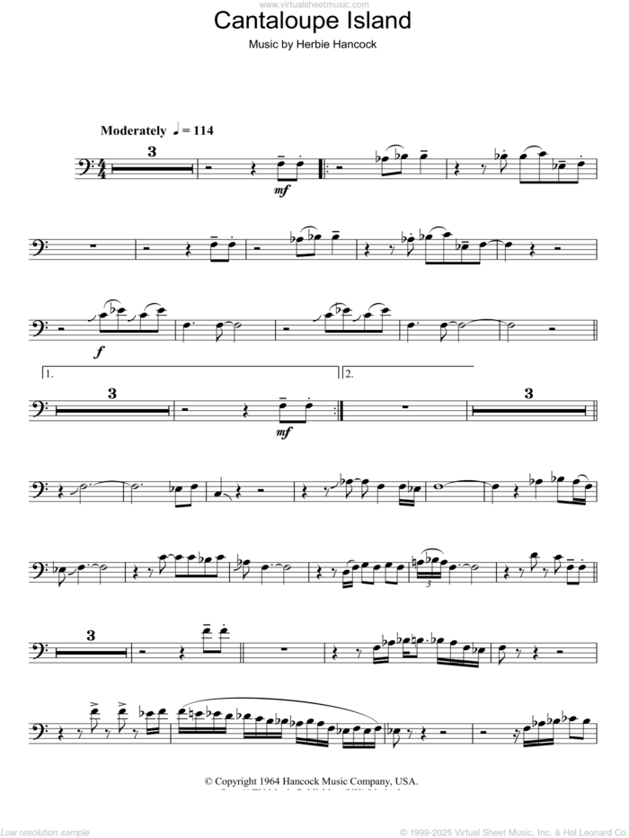 Cantaloupe Island sheet music for trombone solo by Herbie Hancock, intermediate skill level