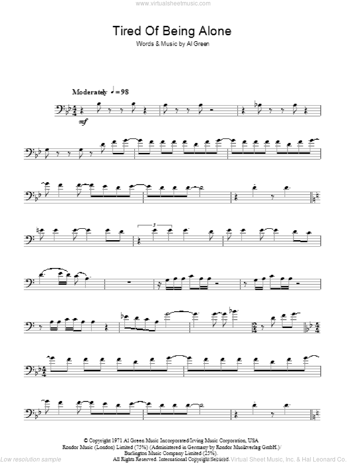 Tired Of Being Alone sheet music for voice, piano or guitar by Al Green, intermediate skill level