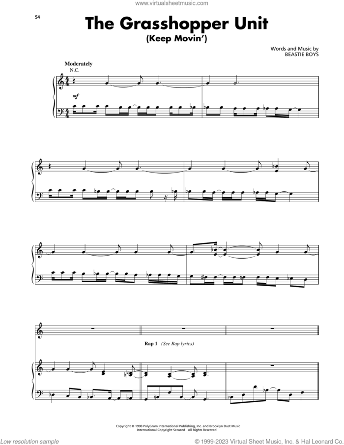 The Grasshopper Unit (Keep Movin') sheet music for voice, piano or guitar by Beastie Boys, intermediate skill level
