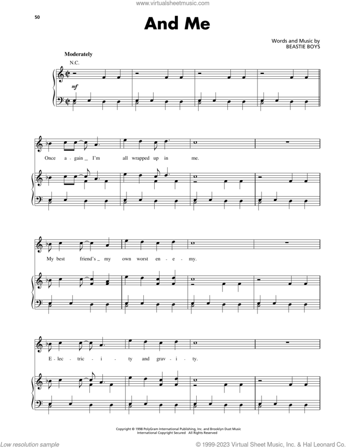 And Me sheet music for voice, piano or guitar by Beastie Boys, intermediate skill level