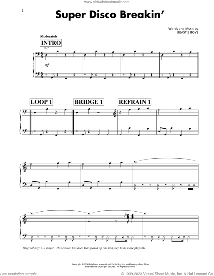 Super Disco Breakin' sheet music for voice, piano or guitar by Beastie Boys, intermediate skill level