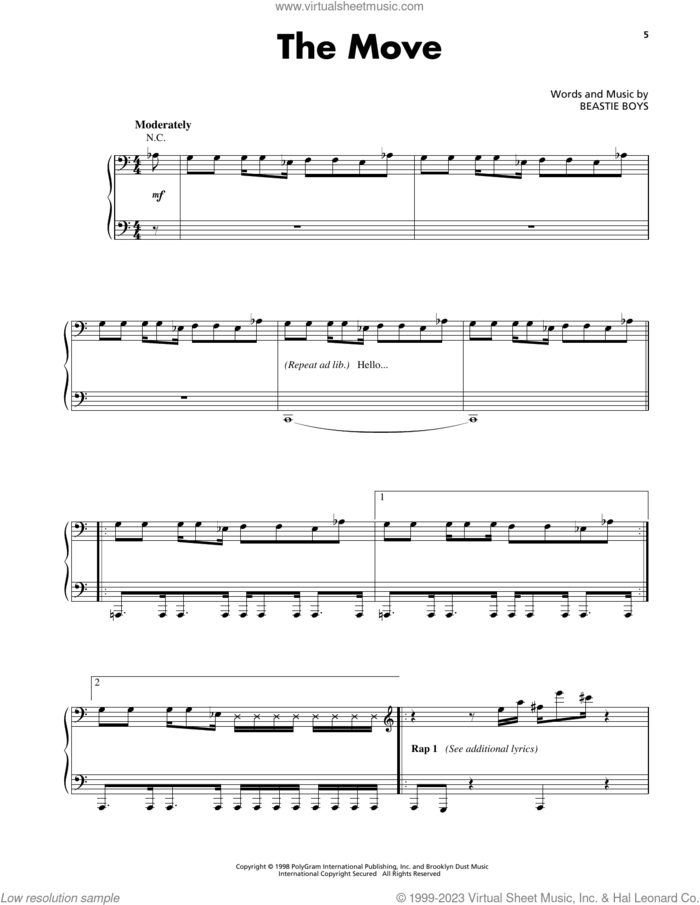 The Move sheet music for voice, piano or guitar by Beastie Boys, intermediate skill level