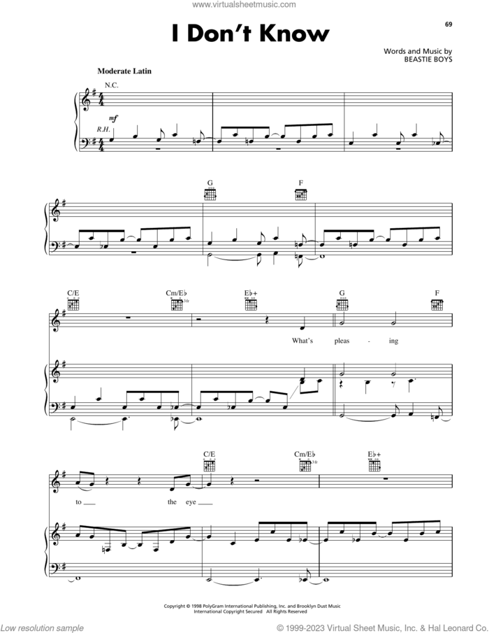I Don't Know sheet music for voice, piano or guitar by Beastie Boys, intermediate skill level