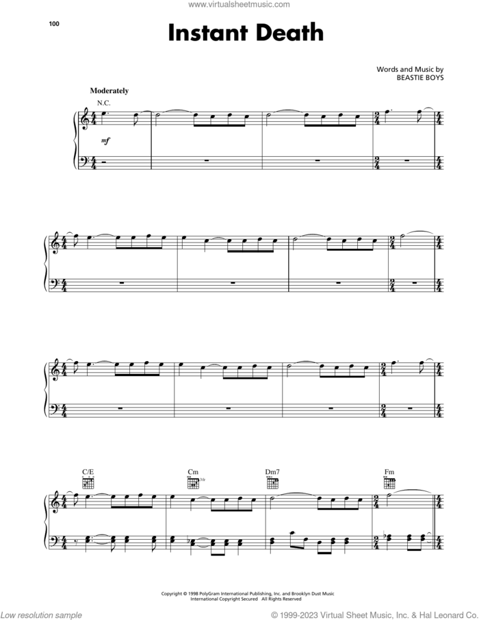 Instant Death sheet music for voice, piano or guitar by Beastie Boys, intermediate skill level