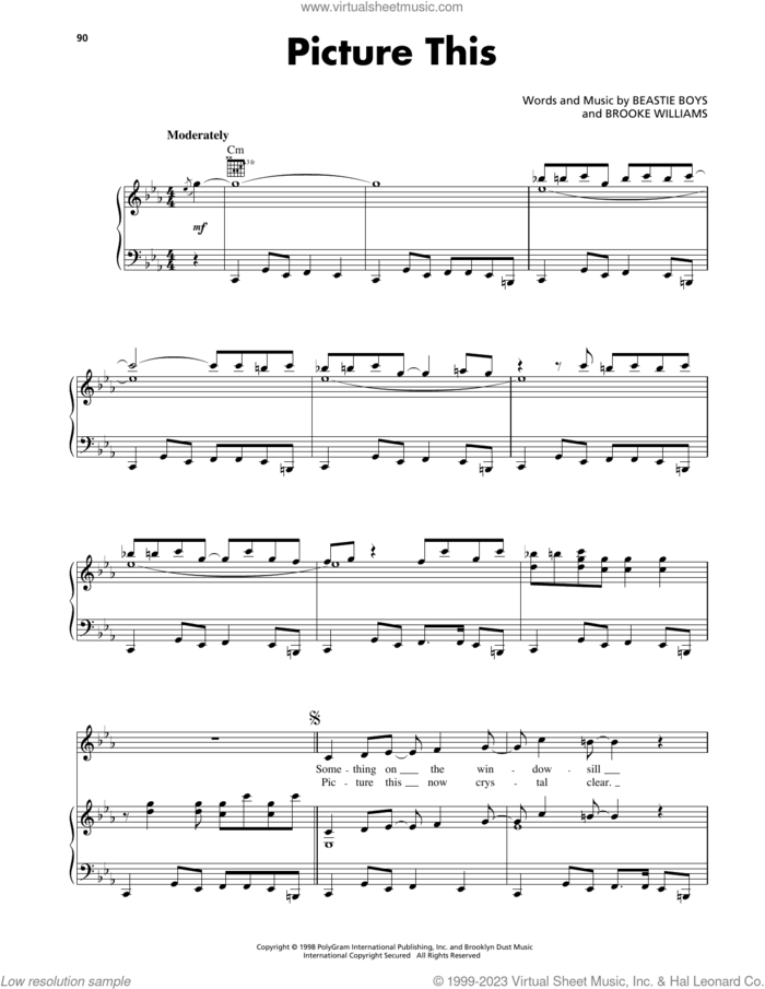 Picture This sheet music for voice, piano or guitar by Beastie Boys and Brooke Williams, intermediate skill level