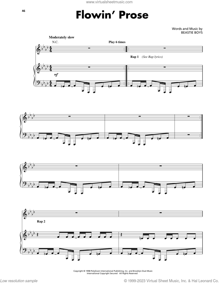 Flowin' Prose sheet music for voice, piano or guitar by Beastie Boys, intermediate skill level