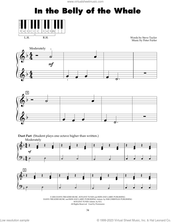 In The Belly Of The Whale (from Jonah - A VeggieTales Movie) sheet music for piano solo (5-fingers) by Peter Furler and Steve Taylor, beginner piano (5-fingers)