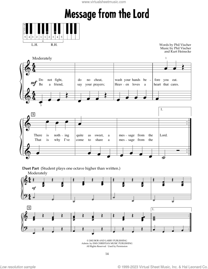 Message From The Lord (from Jonah - A VeggieTales Movie) sheet music for piano solo (5-fingers) by Phil Vischer and Kurt Heinecke, beginner piano (5-fingers)