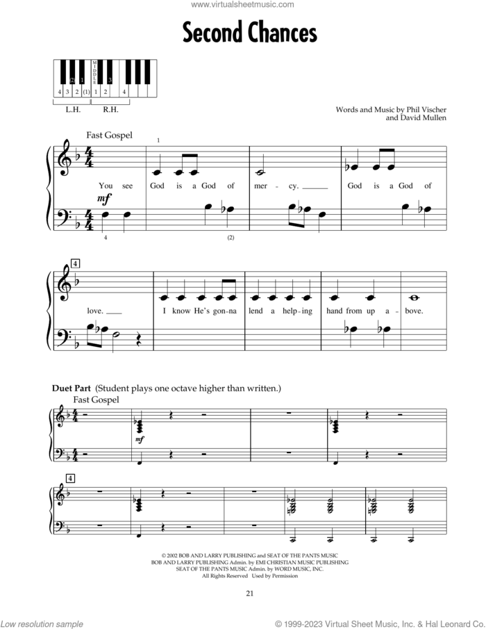 Second Chances (from Jonah - A VeggieTales Movie) sheet music for piano solo (5-fingers) by Phil Vischer and David Mullen, beginner piano (5-fingers)