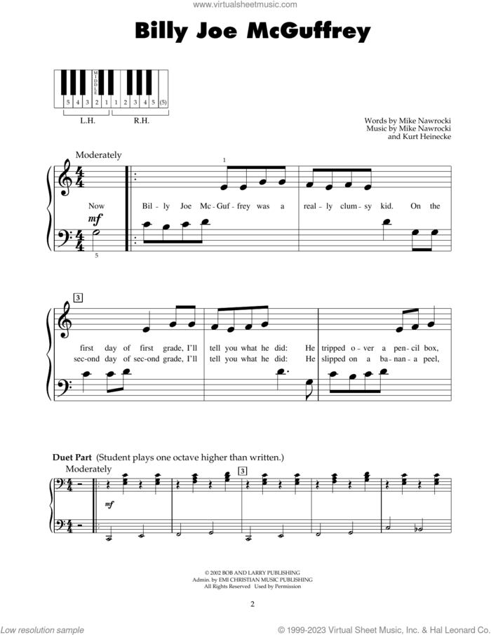 Billy Joe McGuffrey (from Jonah - A VeggieTales Movie) sheet music for piano solo (5-fingers) by Mike Nawrocki and Kurt Heinecke, beginner piano (5-fingers)