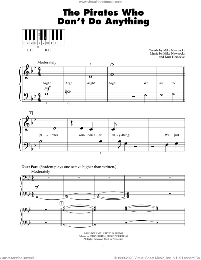 The Pirates Who Don't Do Anything (from Jonah - A VeggieTales Movie) sheet music for piano solo (5-fingers) by Mike Nawrocki and Kurt Heinecke, beginner piano (5-fingers)