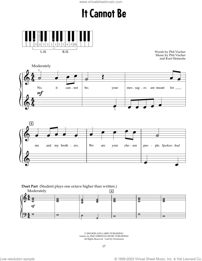 It Cannot Be (from Jonah - A VeggieTales Movie) sheet music for piano solo (5-fingers) by Phil Vischer and Kurt Heinecke, beginner piano (5-fingers)