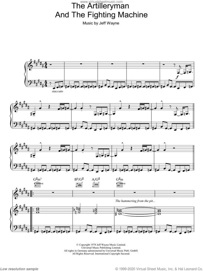 The Artilleryman And The Fighting Machine (from War Of The Worlds) sheet music for voice, piano or guitar by Jeff Wayne, intermediate skill level