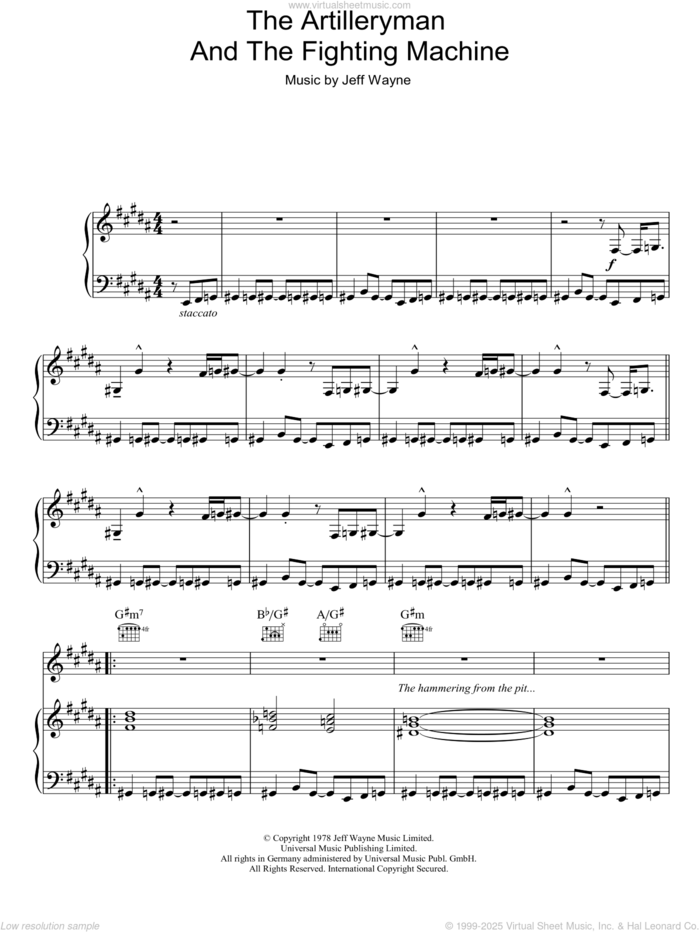 The Artilleryman And The Fighting Machine (from War Of The Worlds) sheet music for voice, piano or guitar by Jeff Wayne, intermediate skill level