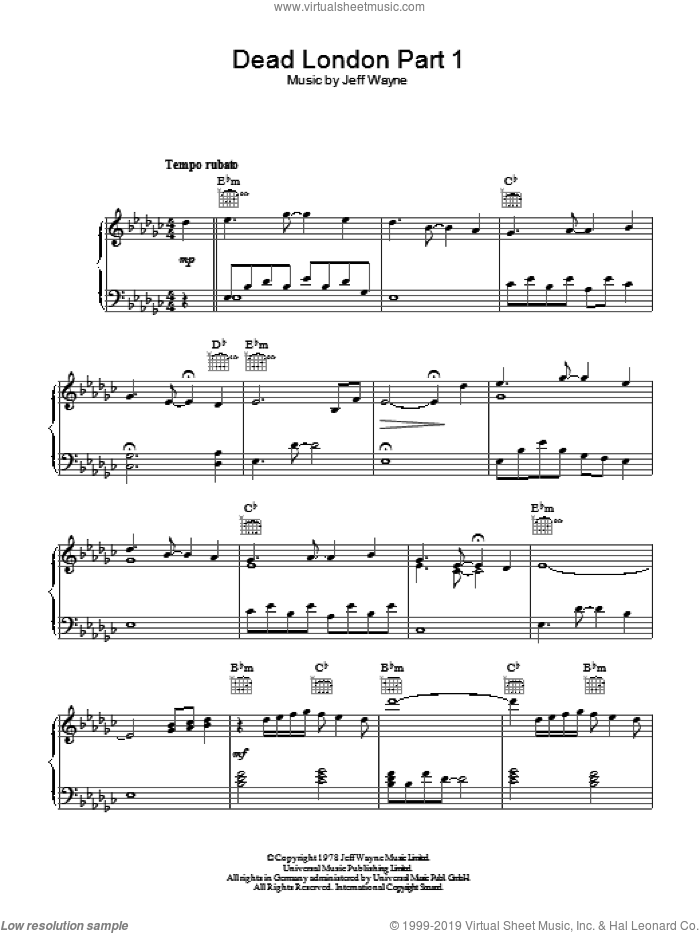 Dead London (from War Of The Worlds) sheet music for voice, piano or guitar by Jeff Wayne, intermediate skill level