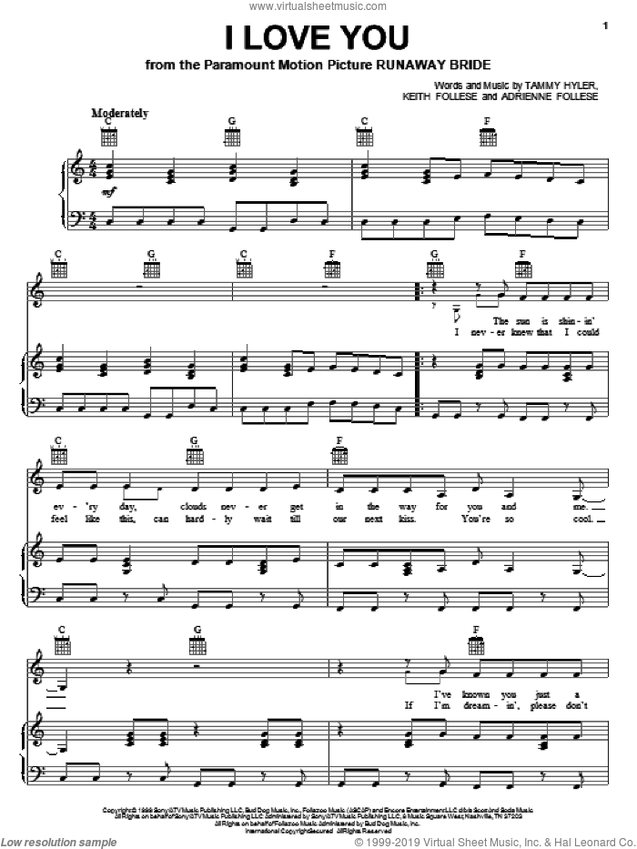 I Love You sheet music for voice, piano or guitar by Martina McBride, Adrienne Follese, Keith Follese and Tammy Hyler, intermediate skill level
