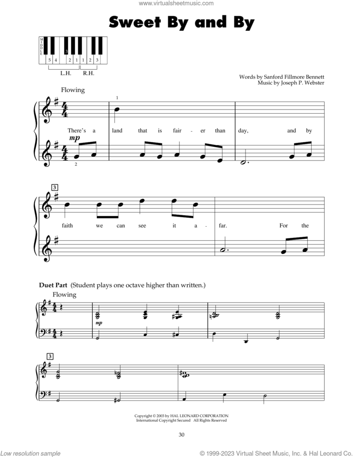 Sweet By And By sheet music for piano solo (5-fingers) by Joseph P. Webster and Sanford Fillmore Bennett, beginner piano (5-fingers)