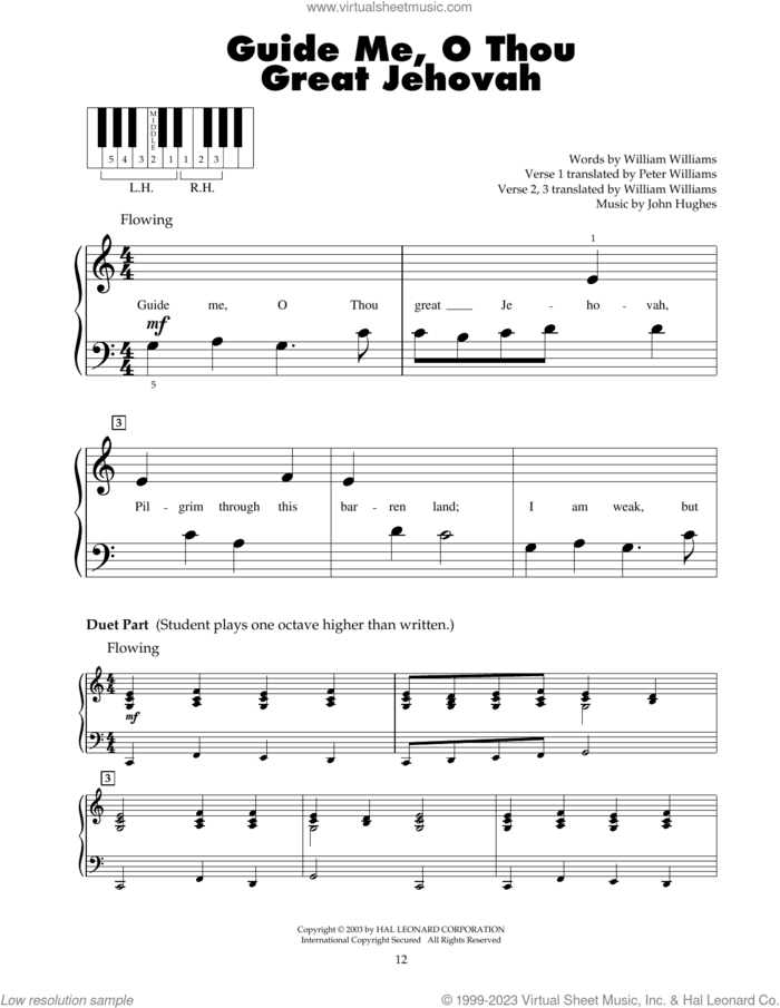 Guide Me, O Thou Great Jehovah sheet music for piano solo (5-fingers) by John Hughes, Peter Williams and William Williams, beginner piano (5-fingers)
