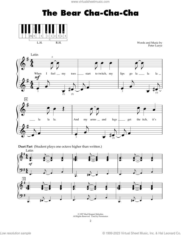 The Bear Cha-Cha-Cha (from Bear In The Big Blue House) sheet music for piano solo (5-fingers) by Peter Lurye, beginner piano (5-fingers)