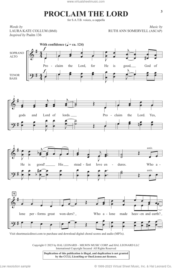 Proclaim The Lord sheet music for choir (SATB: soprano, alto, tenor, bass) by Ruth Ann Somervell and Laura Kate Collum, intermediate skill level