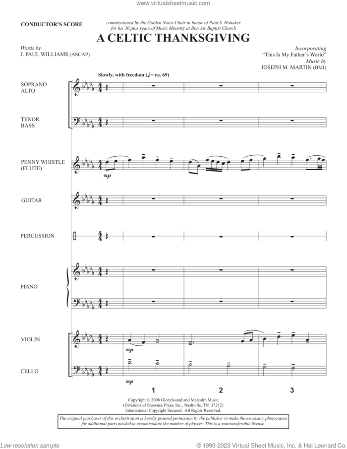 A Celtic Thanksgiving (COMPLETE) sheet music for orchestra/band by Joseph M. Martin and J. Paul Williams, intermediate skill level