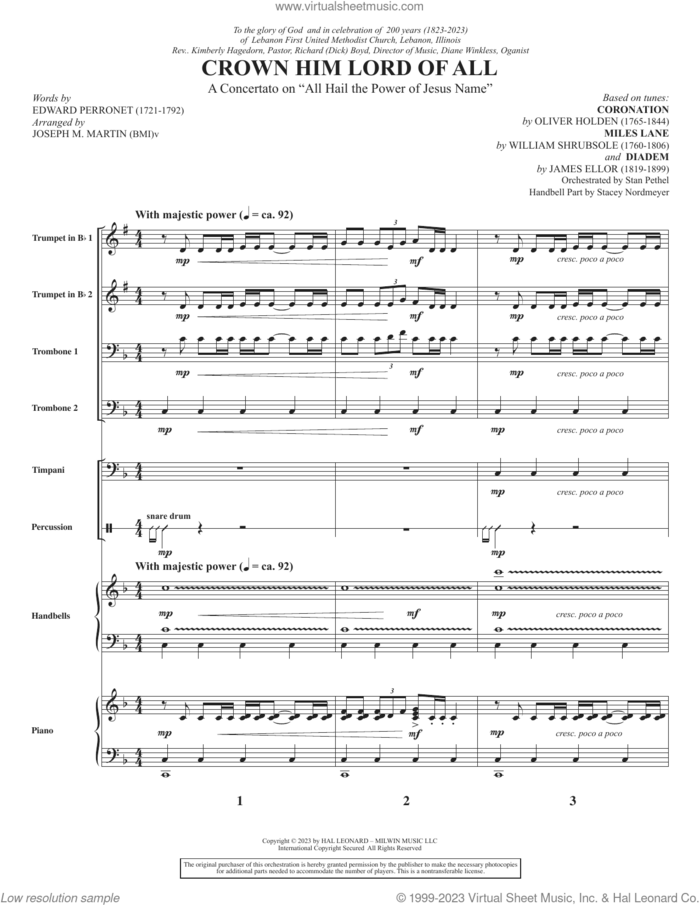 Crown Him Lord Of All (A Concerto on 'All Hail The Power Of Jesus' Name') (Handbells) (COMPLETE) sheet music for orchestra/band by Joseph M. Martin and Edward Perronet, intermediate skill level