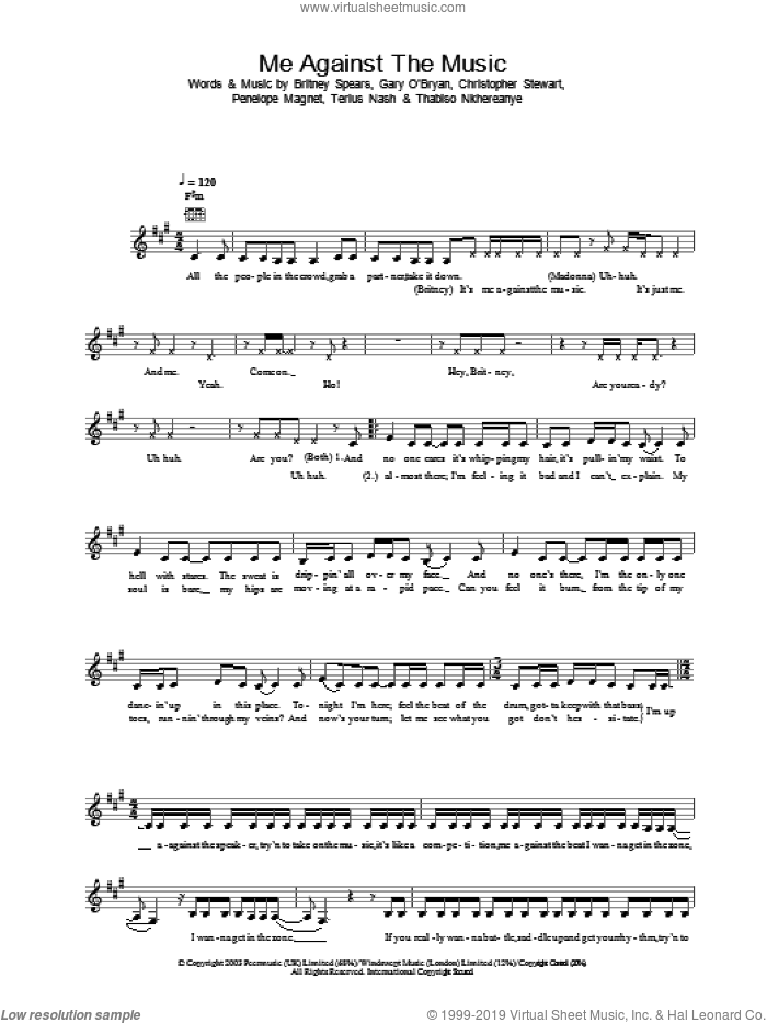 Me Against The Music sheet music for voice and other instruments (fake book) by Britney Spears, intermediate skill level
