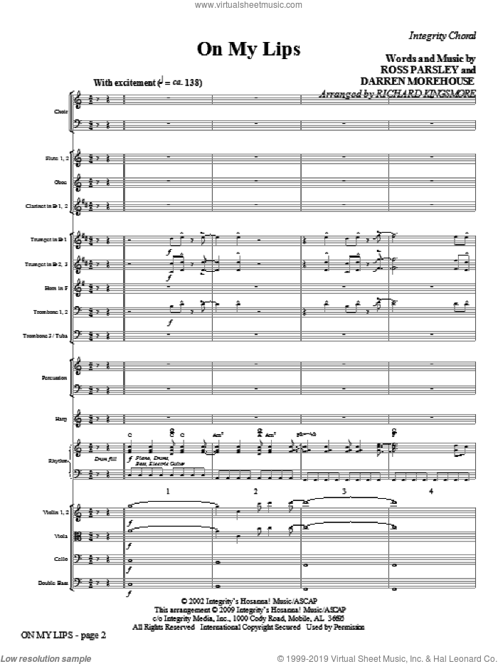 On My Lips (COMPLETE) sheet music for orchestra/band (Orchestra) by Richard Kingsmore, Darren Morehouse and Ross Parsley, intermediate skill level