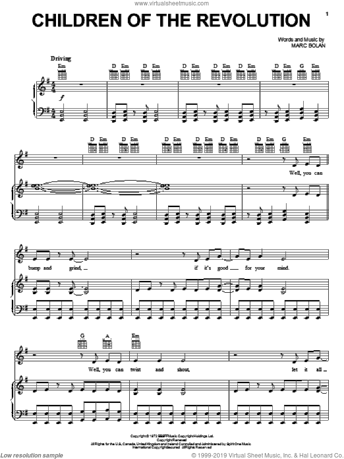 Children Of The Revolution (from Moulin Rouge) sheet music for voice, piano or guitar by T Rex, Bono and Marc Bolan, intermediate skill level