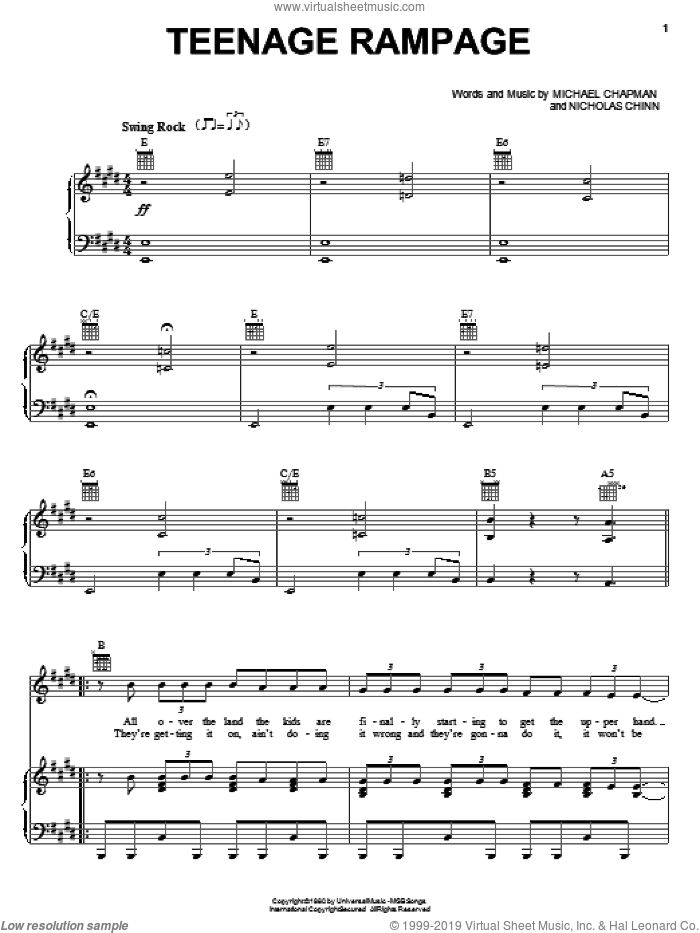 Teenage Rampage sheet music for voice, piano or guitar by Sweet, Mike Chapman and Nicky Chinn, intermediate skill level