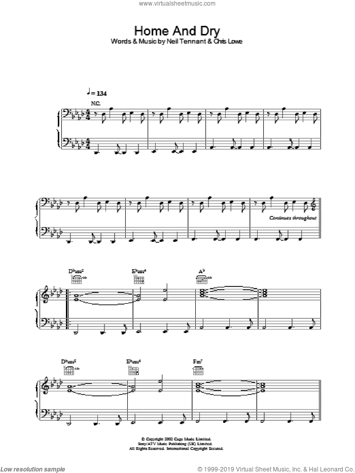 Home And Dry sheet music for voice, piano or guitar by The Pet Shop Boys, intermediate skill level