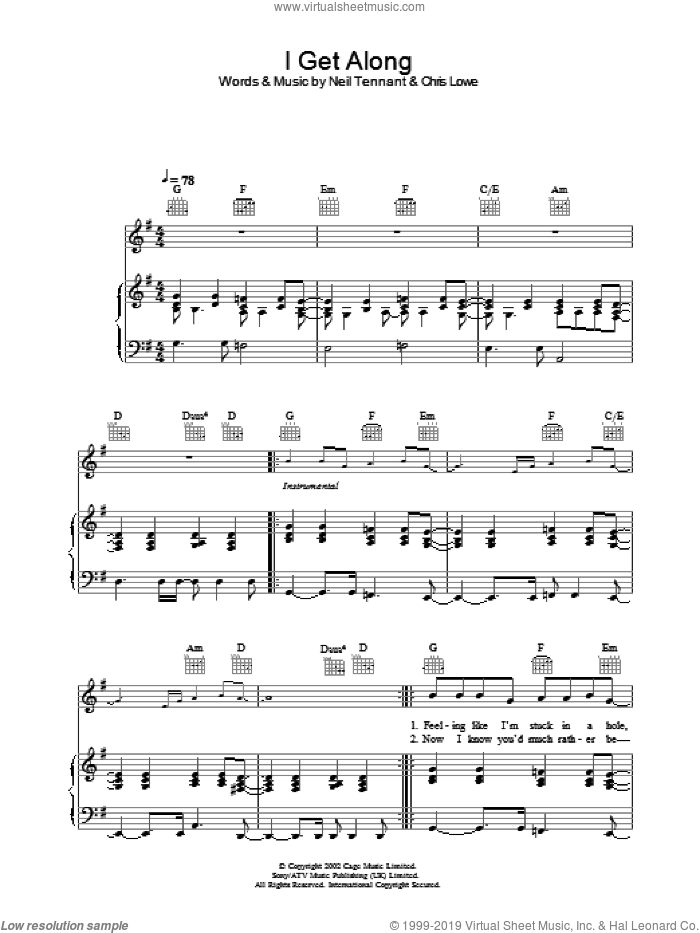 I Get Along sheet music for voice, piano or guitar by The Pet Shop Boys, intermediate skill level