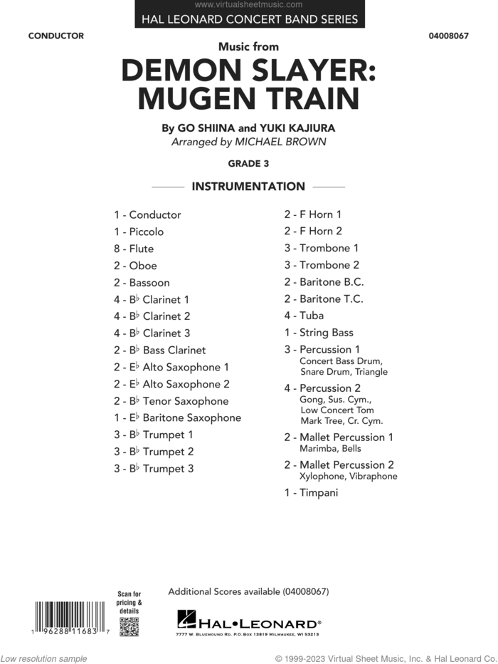 Music from Demon Slayer: Mugen Train (arr. Michael Brown) (COMPLETE) sheet music for concert band by Michael Brown, Go Shiina, Go Shiina and Yuki Kajiura and Yuki Kajiura, intermediate skill level
