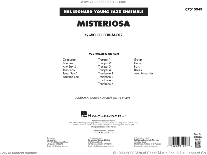 Misteriosa (COMPLETE) sheet music for jazz band by Michele Fernández, intermediate skill level