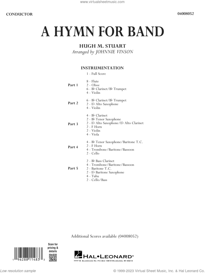 A Hymn for Band (arr. Johnnie Stuart) (COMPLETE) sheet music for concert band by Hugh M. Stuart and Johnnie Vinson, intermediate skill level