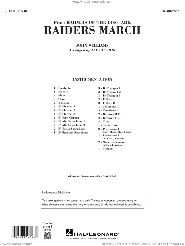 Raiders March (from Raiders Of The Lost Ark) (arr. Jay Bocook) (COMPLETE) sheet music for concert band by John Williams and Jay Bocook, intermediate skill level