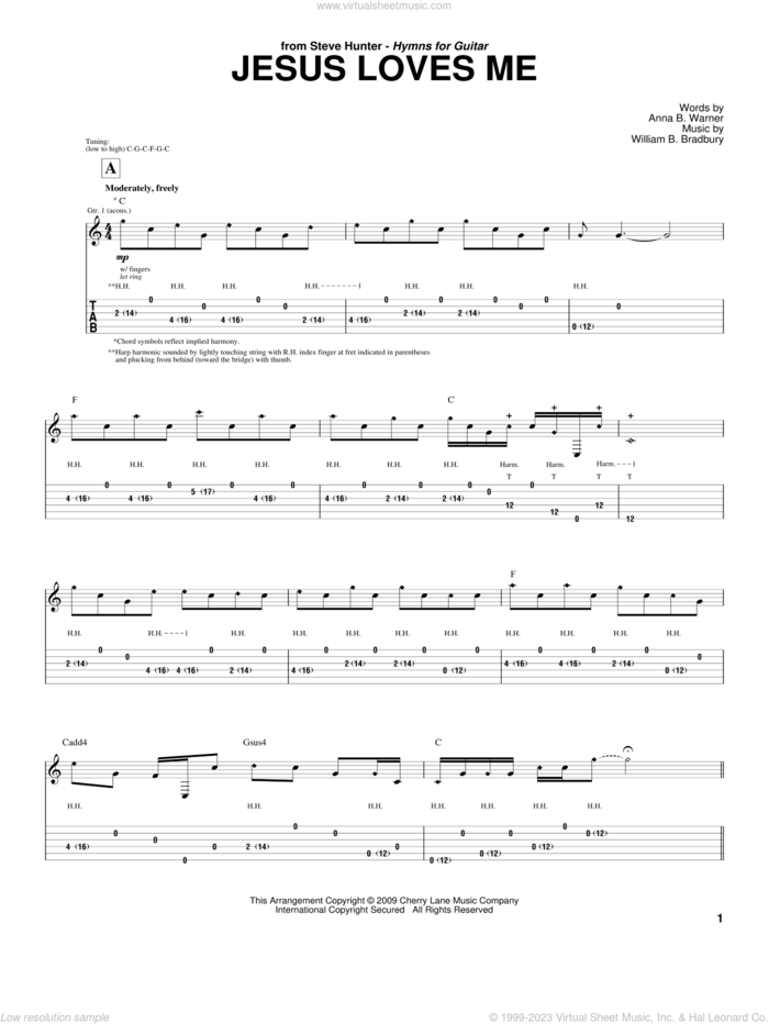 Jesus Loves Me sheet music for guitar (tablature) by Steve Hunter, Anna B. Warner and William B. Bradbury, intermediate skill level