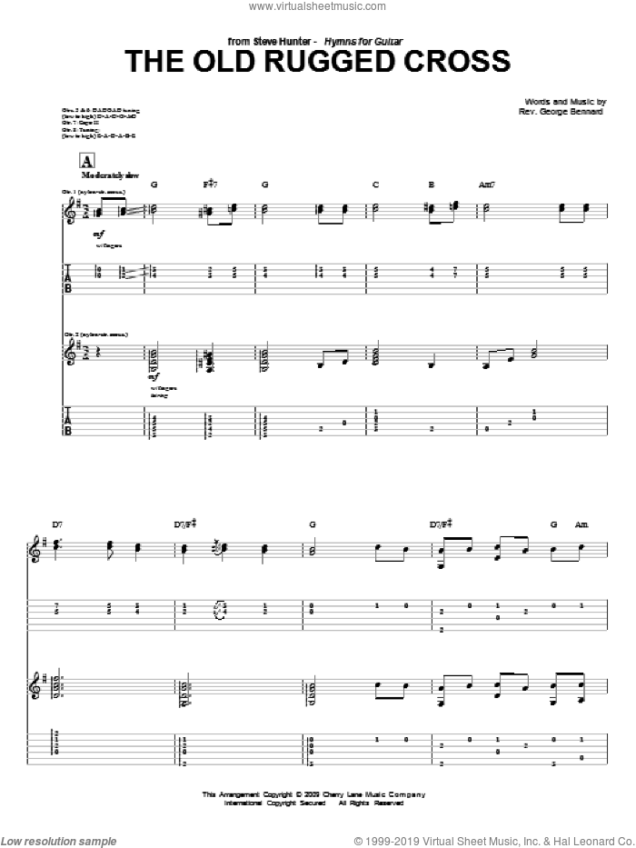 The Old Rugged Cross sheet music for guitar (tablature) by Steve Hunter and Rev. George Bennard, intermediate skill level
