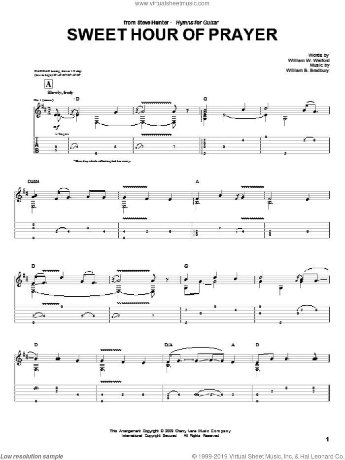 Sweet Hour Of Prayer sheet music for guitar (tablature) by Steve Hunter, William B. Bradbury and William W. Walford, intermediate skill level