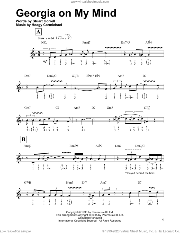 Georgia On My Mind (arr. Will Galison) sheet music for harmonica solo by Ray Charles, Will Galison, Hoagy Carmichael and Stuart Gorrell, intermediate skill level