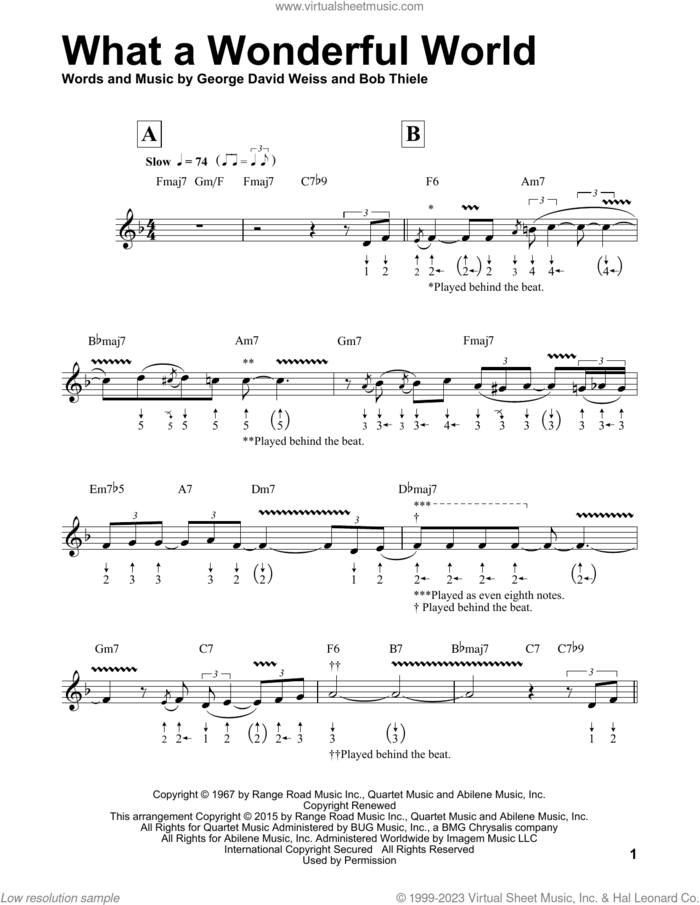 What A Wonderful World (arr. Will Galison) sheet music for harmonica solo by Louis Armstrong, Will Galison, Bob Thiele and George David Weiss, intermediate skill level