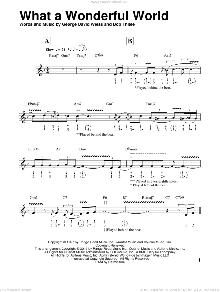 What A Wonderful World (arr. Will Galison) sheet music for harmonica solo by Louis Armstrong, Will Galison, Bob Thiele and George David Weiss, intermediate skill level