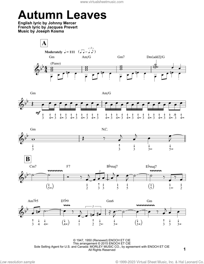 Autumn Leaves (arr. Will Galison) sheet music for harmonica solo by Johnny Mercer, Will Galison, Jacques Prevert and Joseph Kosma, intermediate skill level