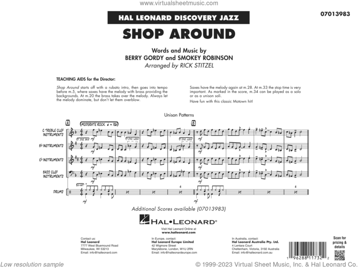 Shop Around (arr. Rick Stitzel) (COMPLETE) sheet music for jazz band by The Miracles, Berry Gordy Jr. and Rick Stitzel, intermediate skill level